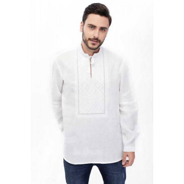 Men's embroidered shirt in white on white. Bilosvit.