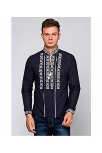 Zori, men's black embroidered shirt with white embroidery