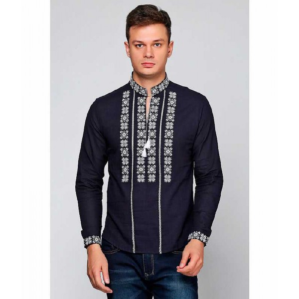 Zori, men's black embroidered shirt with white embroidery