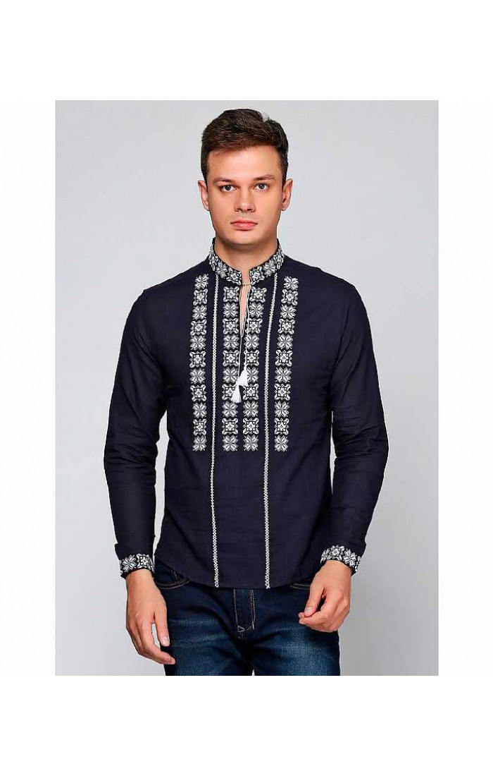 Dawn, black men's embroidered shirt