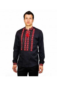 Zori, men's black embroidered shirt with red embroidery