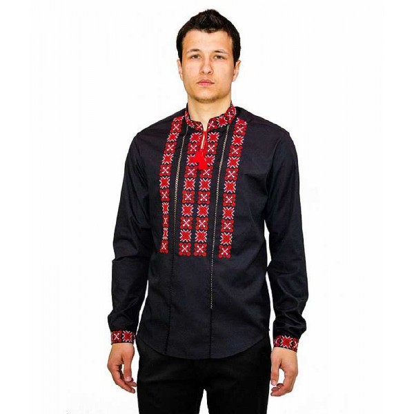 Zori, men's black embroidered shirt with red embroidery