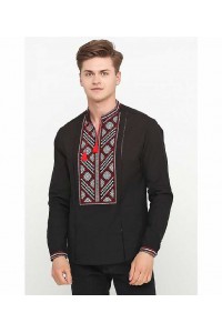 Гордій, чоловіча вишиванка чорна з червоною вишивкою