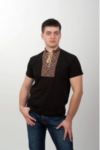 Men's embroidered T-shirt Nazariy black with brown