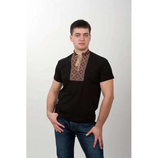 Men's embroidered T-shirt Nazariy black with brown