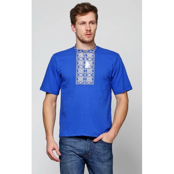 Men's blue Svyatomir embroidered shirt.