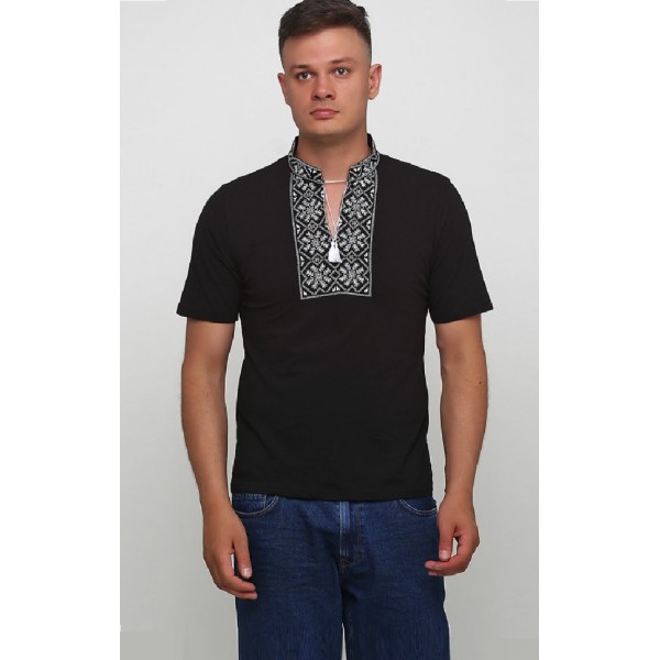 Folk black, men's embroidered T-shirt