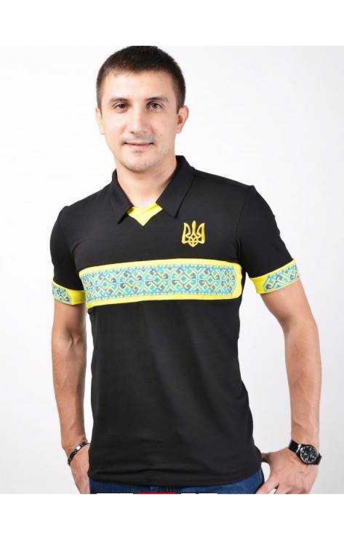 Ukraine, black polo, men's embroidered t-shirt
