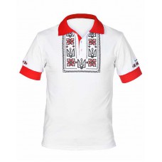 Ukraine white-red men's polo shirt with embroidery