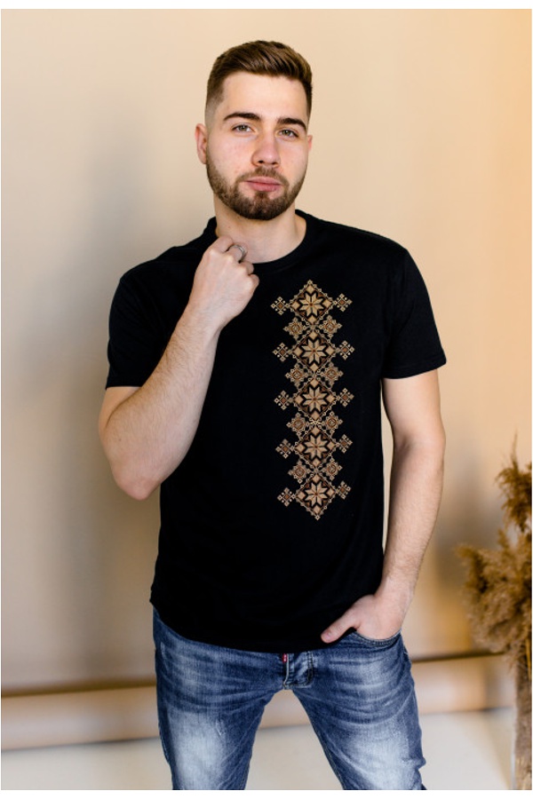 Svoboda, men's brown embroidered T-shirt, M