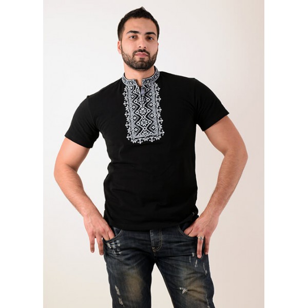 Embroidered men's black T-shirt Starfall