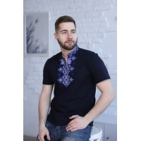 Вишиванка чоловіча футболка Бажан синя з синьою вишивкою