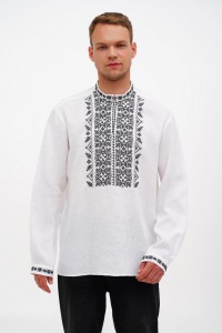 Black on white embroidered men's linen Hryts