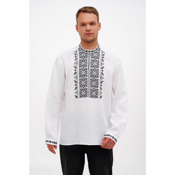 Black on white embroidered men's linen Hryts