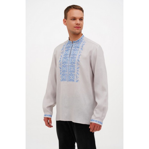 Embroidered shirt on gray linen Hryts