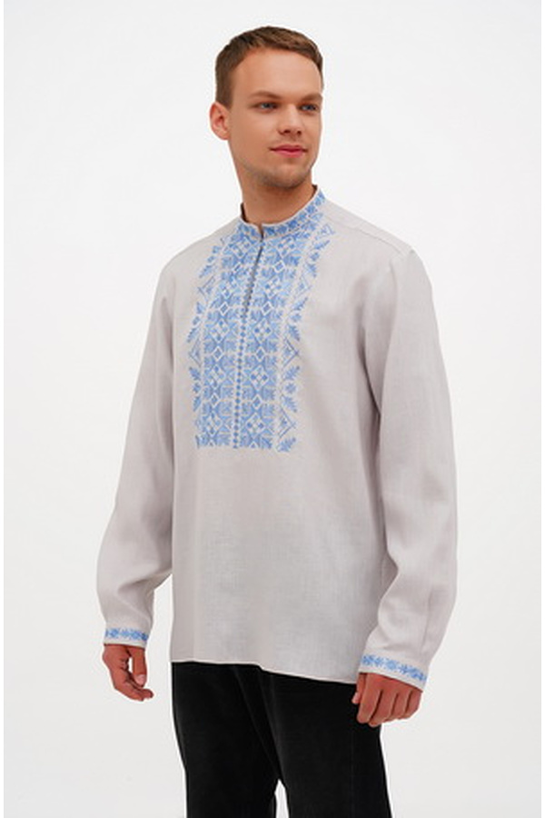 Embroidered shirt on gray linen Hryts 