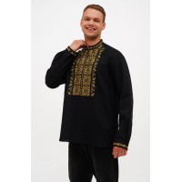 Черная льняная вышиванка для мужчин Гриць