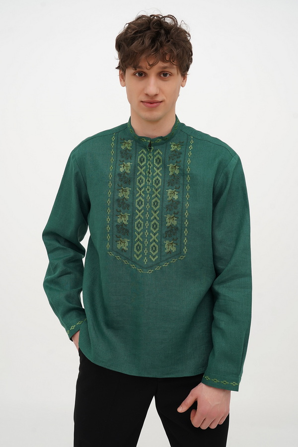 Men's vyshyvanka Marko green linen 