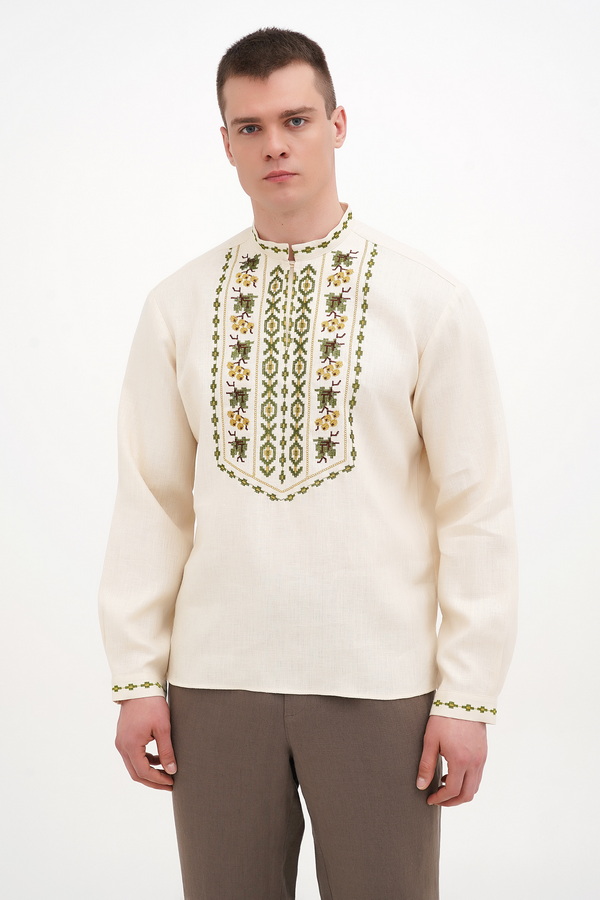Men's embroidered shirt Marko beige linen 