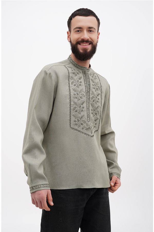 Men's embroidered shirt Slavko made of gray linen, 60 (5XL)