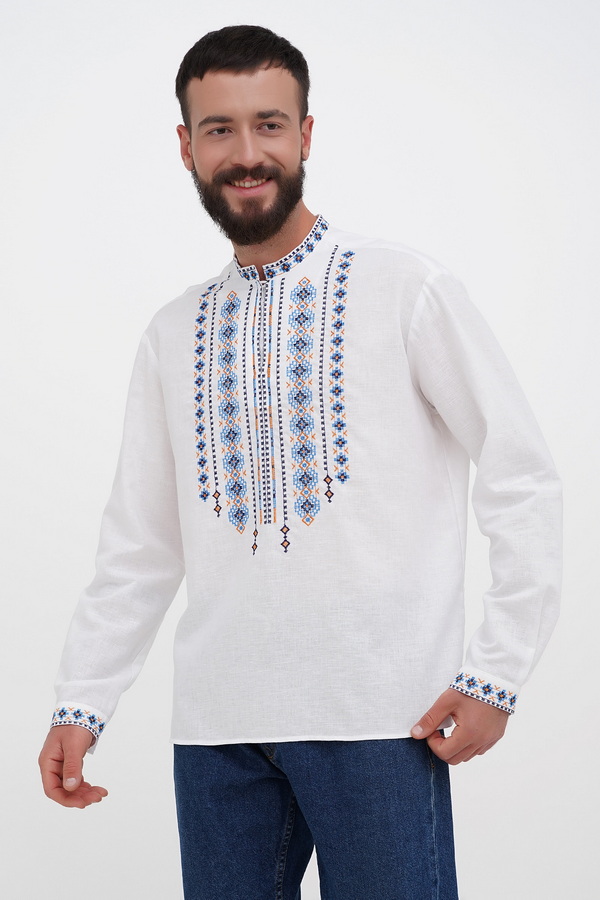 Вишиванка чоловіча Захар, білий льон, 44 (XS)