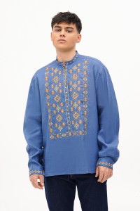 Blue men's embroidered shirt Yarema