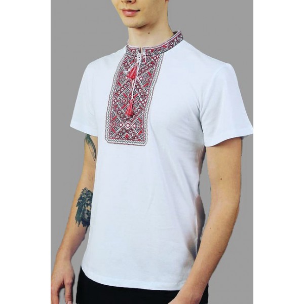 T-shirt with embroidery for men, white, Tradition