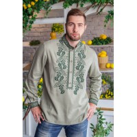 Dibrova, men's embroidered shirt with beige-green cross stitch