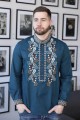 Dibrova, men's embroidered shirt with beige-green cross stitch