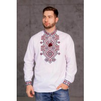 Dibrova, men's embroidered shirt with beige-green cross stitch