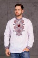 Dibrova, men's embroidered shirt with beige-green cross stitch