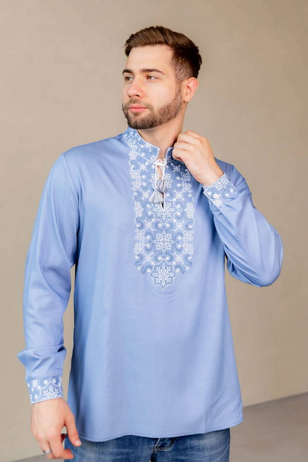 Men's blue embroidered shirt Colonel, XXL