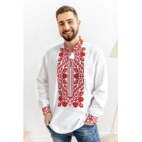 Чоловіча вишиванка біла з червоною вишивкою Всеволод, XL