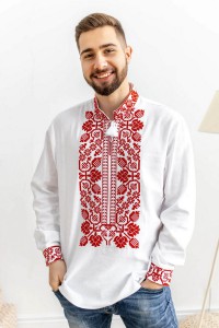 Men's white embroidered shirt with red embroidery Vsevolod