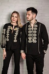Парная женская вышиванка «Залесье» чёрная с бежевым, S