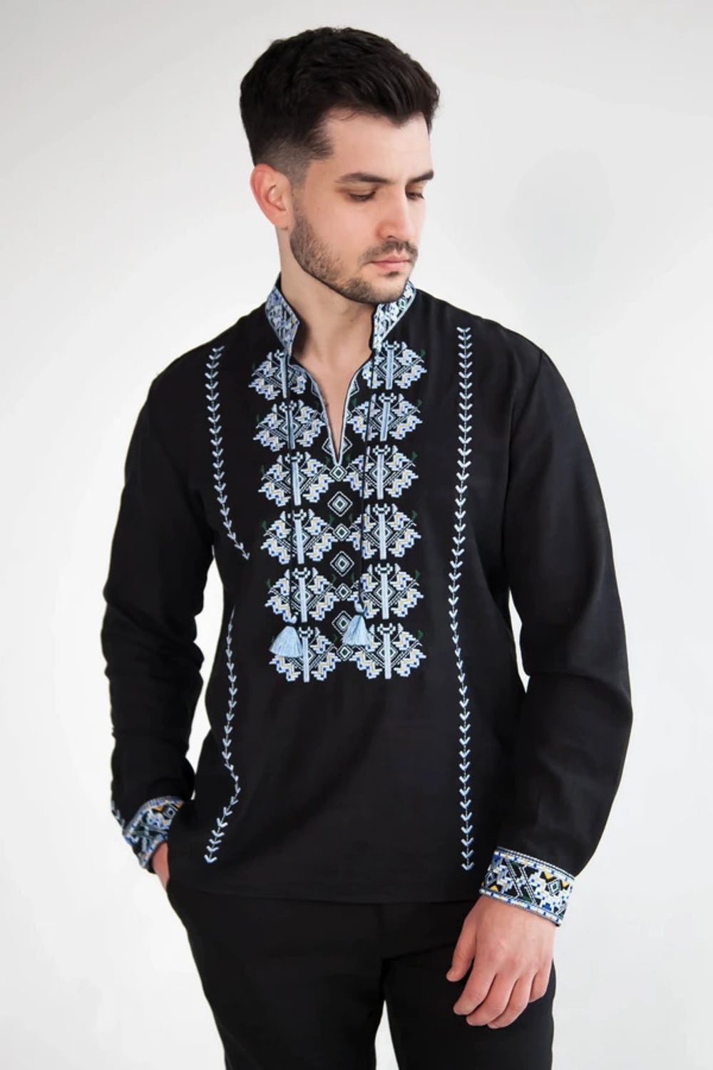 Black men's embroidered shirt with blue embroidery Zalissia - buy