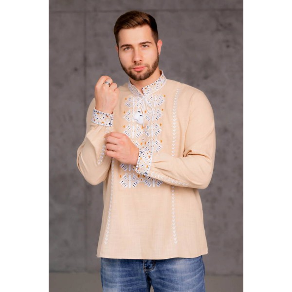 Zalisya, brown double embroidered shirt for men