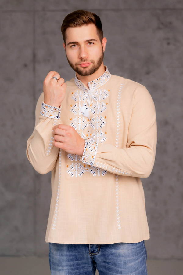 Zalissia Beige men's embroidered shirt 