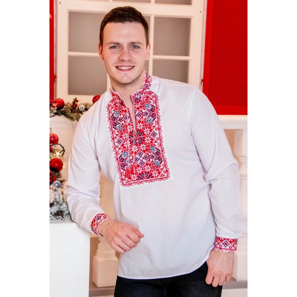 Життеслав плюс, вышиванка мужская с красной вышивкой