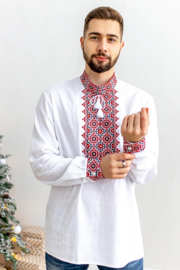 White embroidered shirt with red embroidery Sviatoslav new, S
