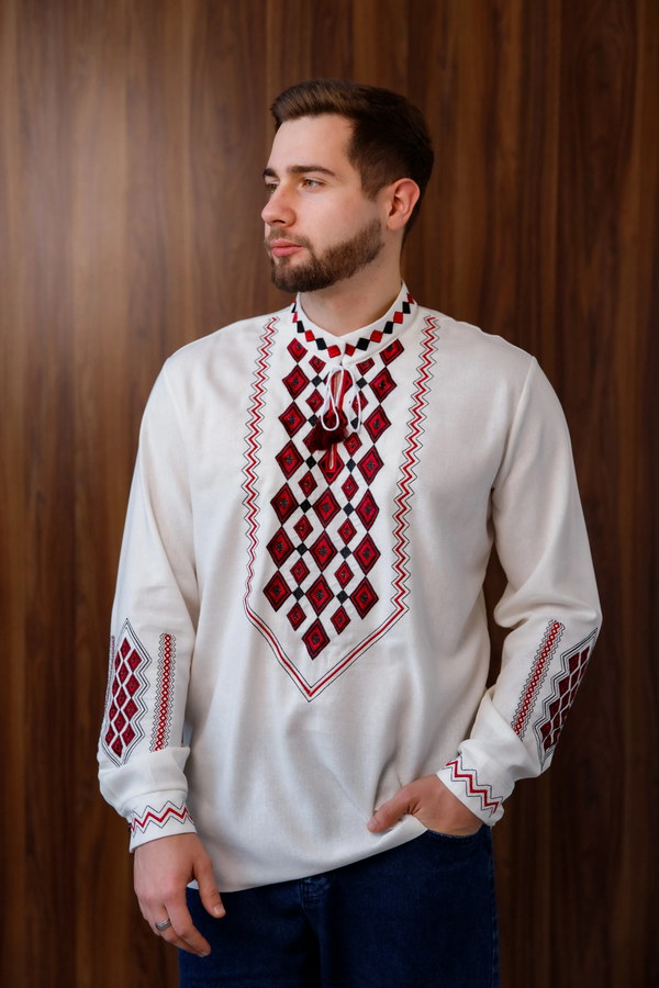 Men's embroidered shirt (vyshyvanka) in cream “Horyan”, XXL