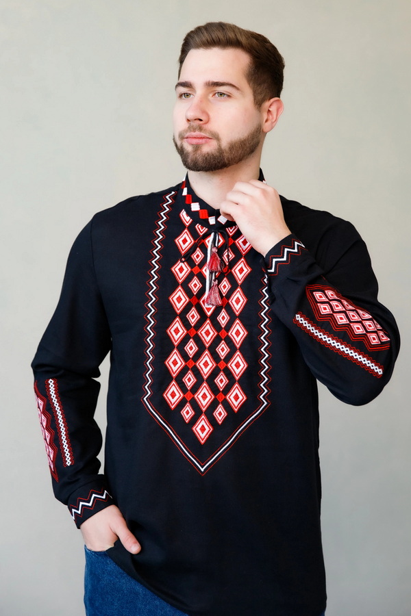 Men's black vyshyvanka Horyan, size M