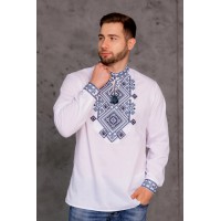 Classic white men's vyshyvanka with cross-stitch embroidery Hordii