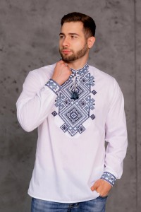 Вышиванка мужская белая с вышивкой крестиком Гордий