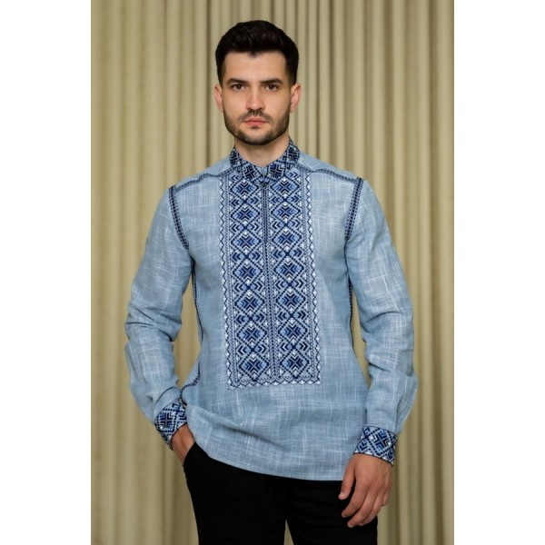 Blue men's embroidered shirt Lavrin