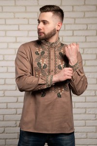 Men's embroidered shirt with green cross-stitch embroidery Dibrova,, S