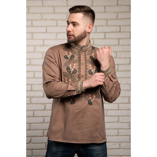 Men's embroidered shirt with green cross-stitch embroidery Dibrova, XXL