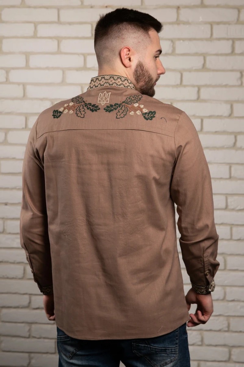 Men's embroidered shirt with green cross-stitch embroidery Dibrova, S