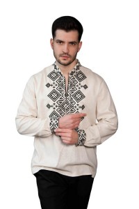 Бежева (меланж) парна вишиванка чоловіча Руна