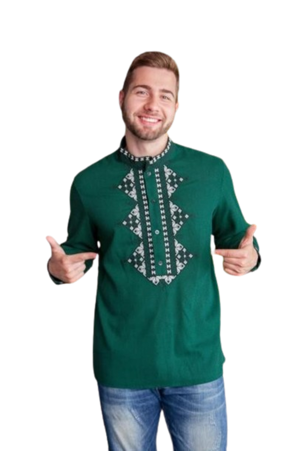 Green men's embroidered shirt Matvii, XL